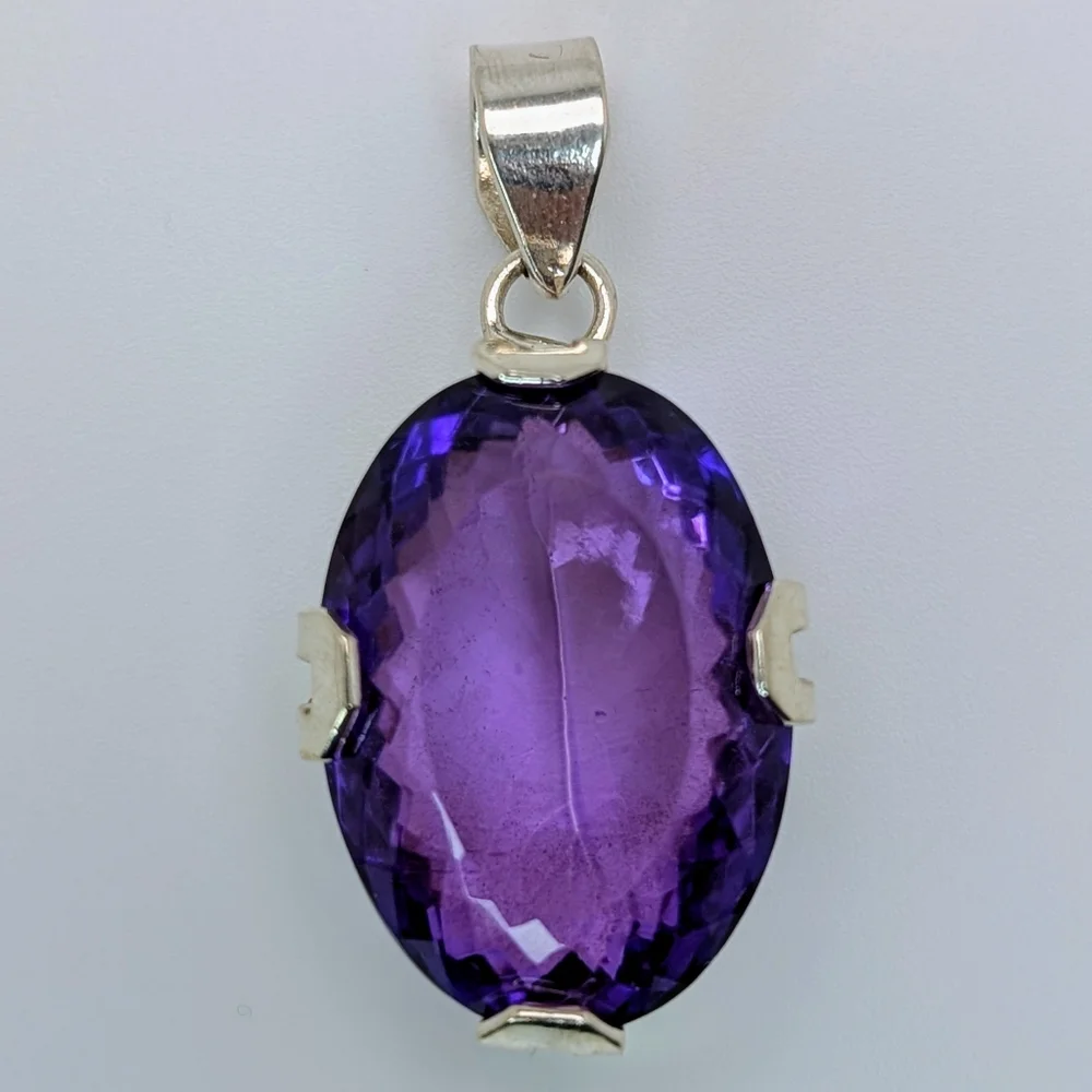 Large Natural Amethyst S925 Sterling Silver Pendant High Quality - Picture 1 of 8
